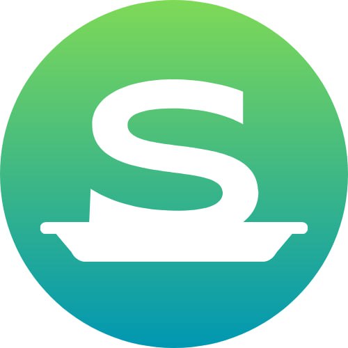 Logo Sagrest: una S stilizzata su un piatto, con sfondo verde